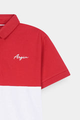 Boys' Red & White  Color-Block Polo  Shirt With Sleeve  Patch "8"