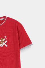 Boys' Red Graphic T Shirt and Grey Cargo  Shorts Set