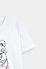Girls' White Graphic  Tee and Heather Blue  Pants Set