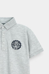 Boys’ Short-Sleeve  Polo with Logo Patch – Grey
