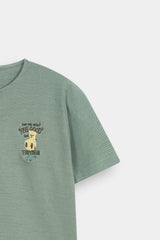 Kids' Sage Green  Striped Texture  Henley Shirt