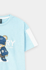 Light Blue Kids’  Athletic Lounge Set  with Bear Print