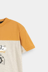 Kids' Mustard and  Grey Color-Block Tee  with Cargo Shorts