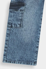 Kids 6 Pocket Blue Baggy Stone Wash Denim Pent