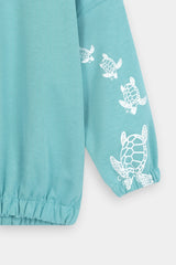 Girls Polo Color Turtle Printed Aqua  Track Suit