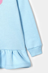 Soft Fleece Baby Blue Heart Frock with Frill Hem