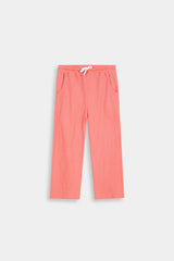Girls' Peach Textured  Henley Tee and  Matching Pants Set