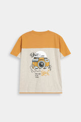Kids' Mustard and  Grey Color-Block Tee  with Cargo Shorts