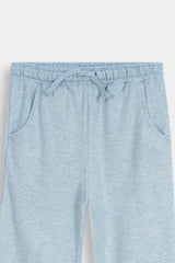 Girls' White Graphic  Tee and Heather Blue  Pants Set