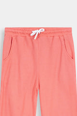 Girls' Peach Textured  Henley Tee and  Matching Pants Set