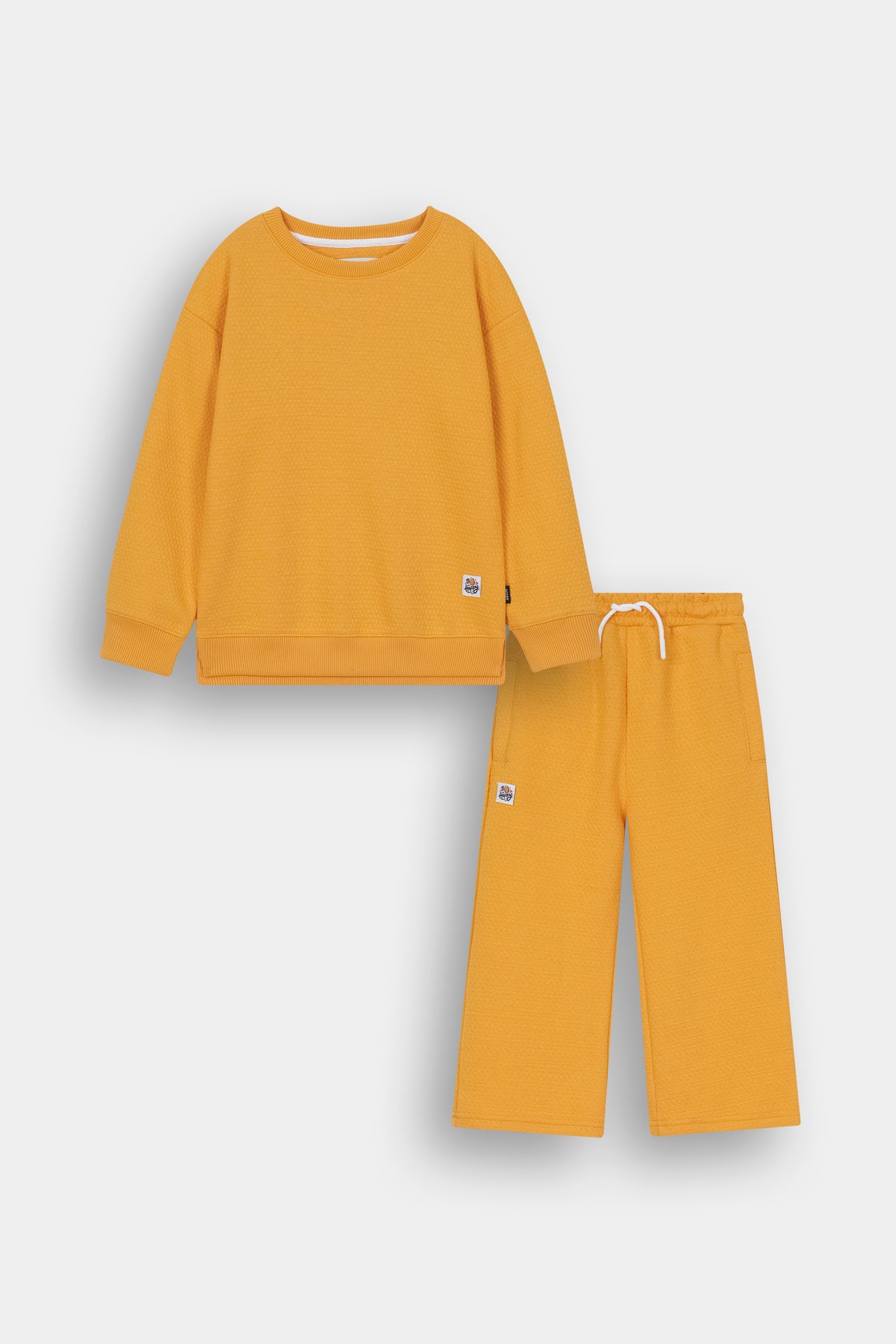 Kids Yellow Textured Jacquard Knit Tracksuit