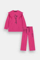 Soft DK-Pink Loungewear Set - Butterflies & Ruffled Shoulders