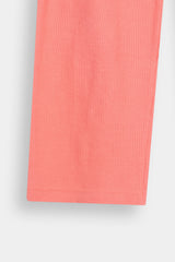 Girls' Peach Textured  Henley Tee and  Matching Pants Set