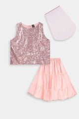 Girls' 3-Piece Rose  Pink Lehenga Choli  Set.