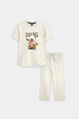 Kids’ "Doing Your  Best" Bear Graphic  Lounge Set – Cream