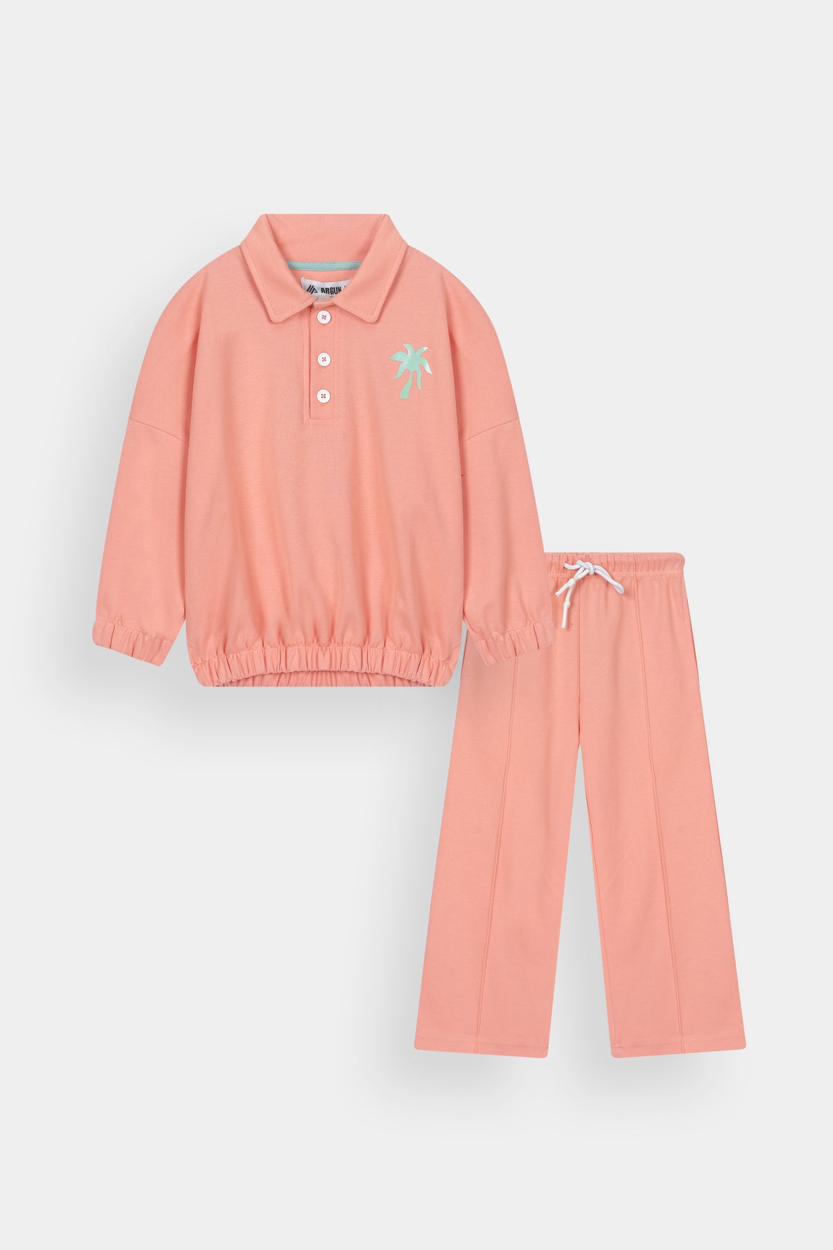 Girls Polo Color Butterfly Printed Peach Track Suit