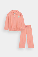 Girls Polo Color Butterfly Printed Peach Track Suit