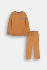 Kids Camel Brown Beach Printed Tracksuit
