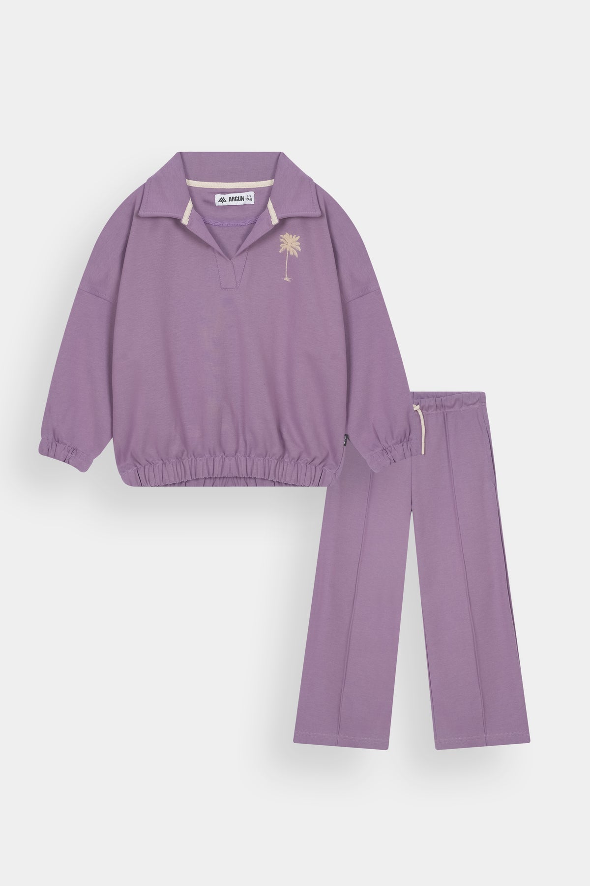 Girls Polo Color Palm Tree Printed Purple Track Suit