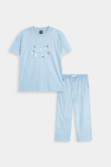Light Blue Kids’ Athletic Lounge Set with Bear Print