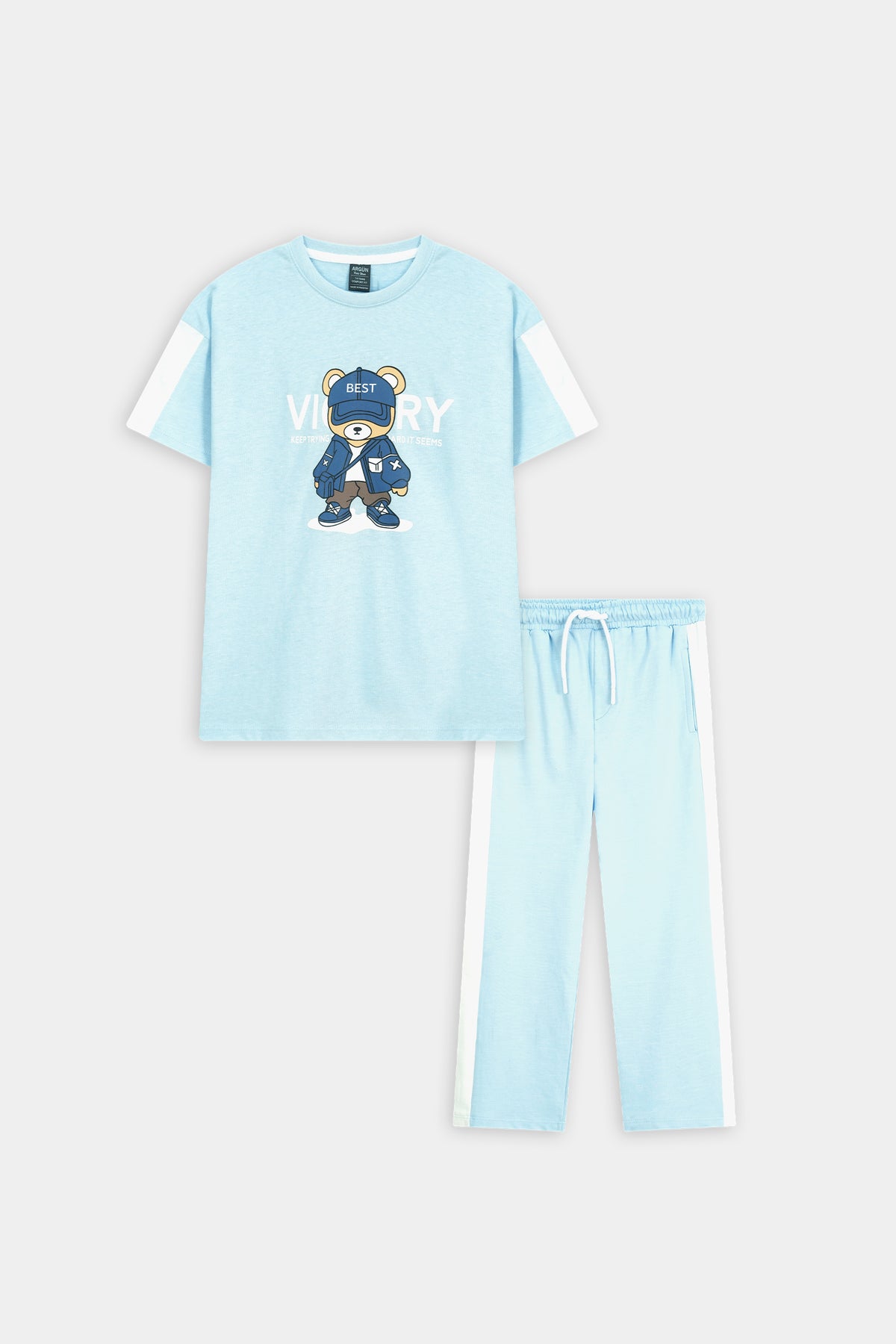 Light Blue Kids’  Athletic Lounge Set  with Bear Print