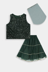 Girls' 3-Piece  Emerald Green  Lehenga Choli Set