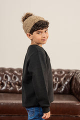 Textured Black Quilted Fabric Sweatshirt For Boys