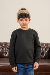 Textured Black Quilted Fabric Sweatshirt For Boys