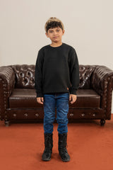 Textured Black Quilted Fabric Sweatshirt For Boys