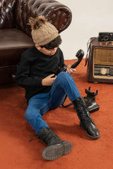 Textured Black Quilted Fabric Sweatshirt For Boys