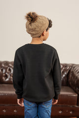 Textured Black Quilted Fabric Sweatshirt For Boys