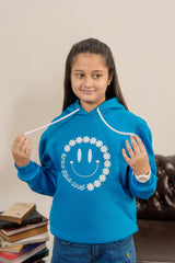 Girls' Cozy Fleece Smiley Face Hoodie - Good Vibes