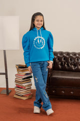 Girls' Cozy Fleece Smiley Face Hoodie - Good Vibes