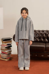 Warm Fleece Tracksuit for Girls with Stylish Cowl Neck Short Body Hoodie