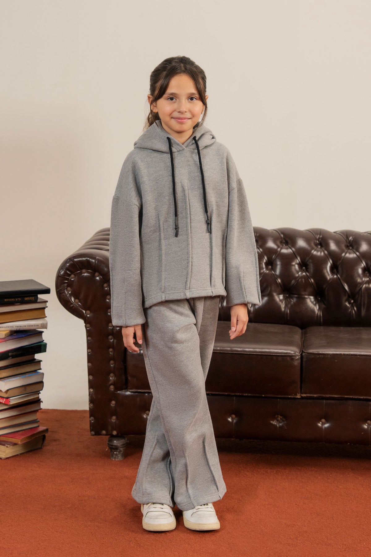Warm Fleece Tracksuit for Girls with Stylish Cowl Neck Short Body Hoodie