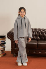 Warm Fleece Tracksuit for Girls with Stylish Cowl Neck Short Body Hoodie