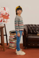 Soft  Boys' Sweater with Colorful Horizontal Stripes