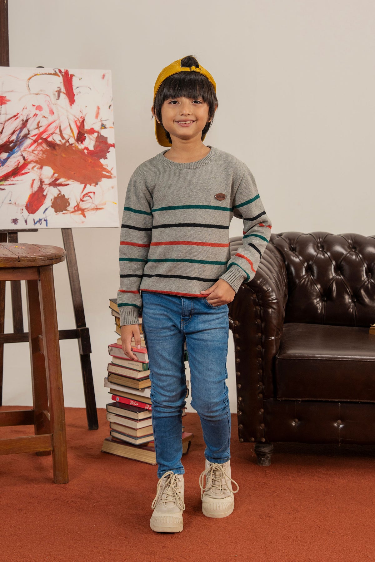 Soft  Boys' Sweater with Colorful Horizontal Stripes