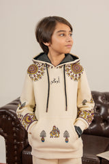 Warm Fleece Tracksuit for Kids with Ethnic Print Hoodie