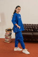 Girls Soft Fleece Printed Royal Blue Set