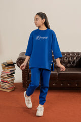 Girls Soft Fleece Printed Royal Blue Set
