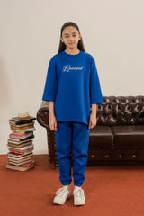 Girls Soft Fleece Printed Royal Blue Set