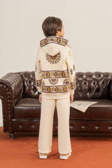 Warm Fleece Tracksuit for Kids with Ethnic Print Hoodie