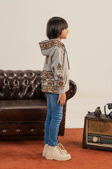 Printed Soft Fleece Lt-Gray Hoodie For Boys