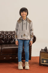 Printed Soft Fleece Lt-Gray Hoodie For Boys