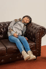 Printed Soft Fleece Lt-Gray Hoodie For Boys