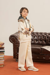 Warm Fleece Tracksuit for Kids with Ethnic Print Hoodie