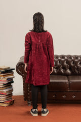 Kids Elegant Velvet Party Frock – Embroidered Neckline Red