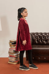 Kids Elegant Velvet Party Frock – Embroidered Neckline Red