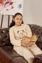 Warm Fleece Tracksuit with Cute Bear Print for Girls